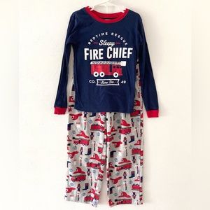 Carters Cotton Fire Truck Tee and Fleece pants 2 piece pajama Set Size 8